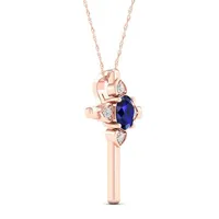 Womens Genuine Sapphire 10K Rose Gold Cross Pendant Necklace