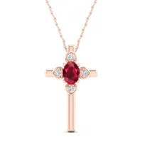 Womens Lead Glass-Filled Red Ruby 10K Rose Gold Cross Pendant Necklace