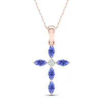 Womens Diamond Accent Genuine Blue Tanzanite 10K Rose Gold Cross Pendant Necklace