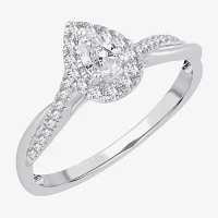 Womens 1/3 CT. T.W. Natural White Diamond 10K Gold Pear Halo Engagement Ring