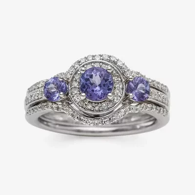 Genuine Tanzanite and 1/3 CT. T.W. Diamond Sterling Silver Ring