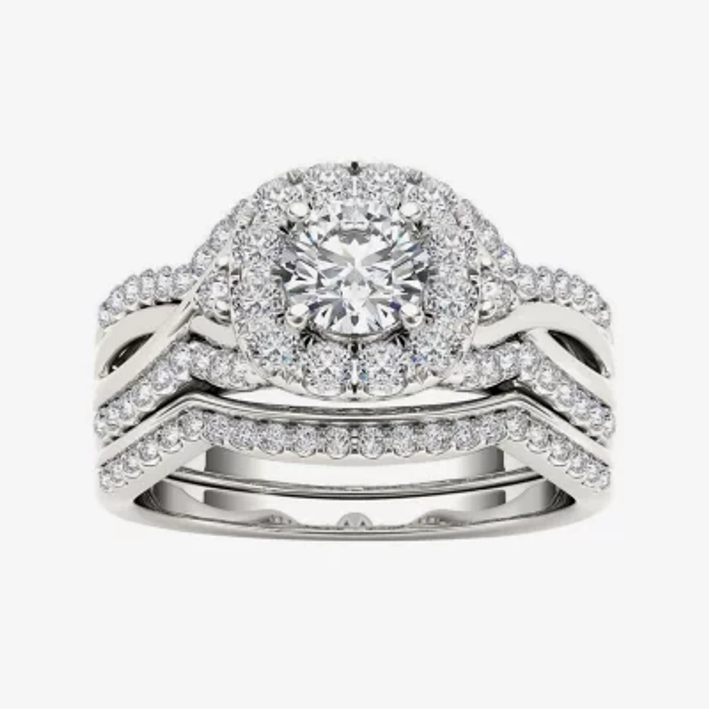 1 1/4 CT.T.W. Natural Diamond 14K Gold Halo Bridal Ring Set