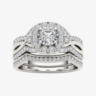 1 1/4 CT.T.W. Natural Diamond 14K Gold Halo Bridal Ring Set