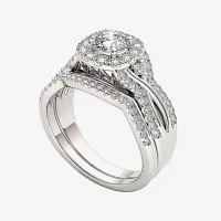 1 1/4 CT.T.W. Natural Diamond 14K Gold Halo Bridal Ring Set