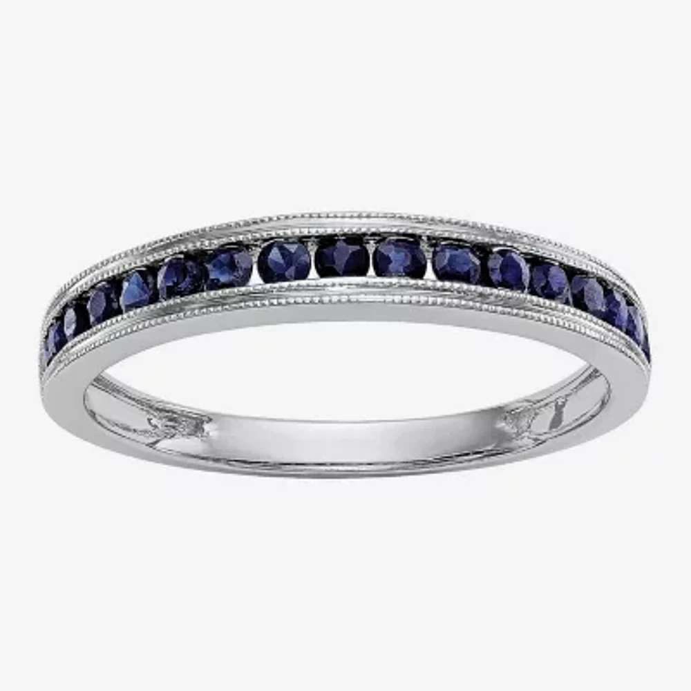 Womens Genuine Blue Sapphire 14K White Gold Wedding Band