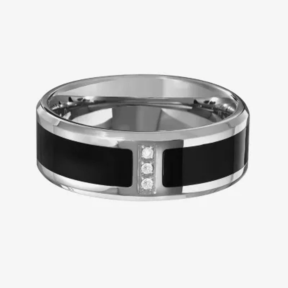 Mens Diamond-Accent Black IP Stainless Steel Wedding Band