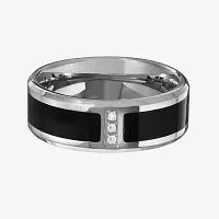 Mens Diamond-Accent Black IP Stainless Steel Wedding Band