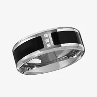 Mens Diamond-Accent Black IP Stainless Steel Wedding Band