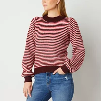 a.n.a Womens Crew Neck Long Sleeve Striped Pullover Sweater