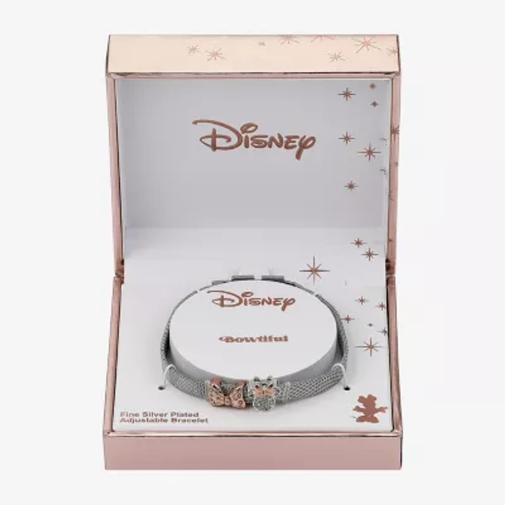 Disney Classics Crystal Pure Silver Over Brass Bow Minnie Mouse Chain Bracelet