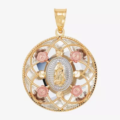 Rene Bargueiras® Crystal 14K Tri-Color Gold Our Lady of Guadalupe Pendant