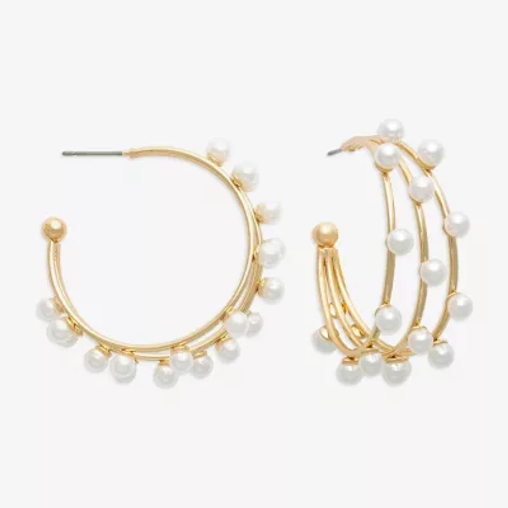 Bijoux Bar Gold Tone Simulated Pearl Hoop Earrings