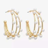 Bijoux Bar Gold Tone Simulated Pearl Hoop Earrings