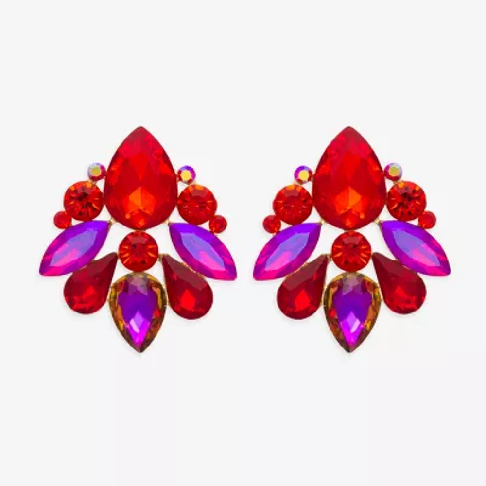 Bijoux Bar Gold Tone Womens Red Glass Drop Earrings