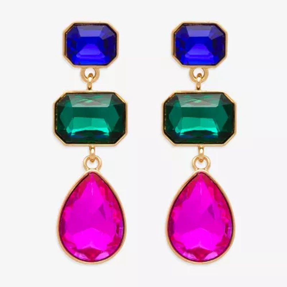 Bijoux Bar Gold Tone 3 Stone Glass Drop Earrings