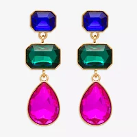 Bijoux Bar Gold Tone 3 Stone Glass Drop Earrings