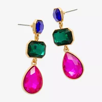 Bijoux Bar Gold Tone 3 Stone Glass Drop Earrings