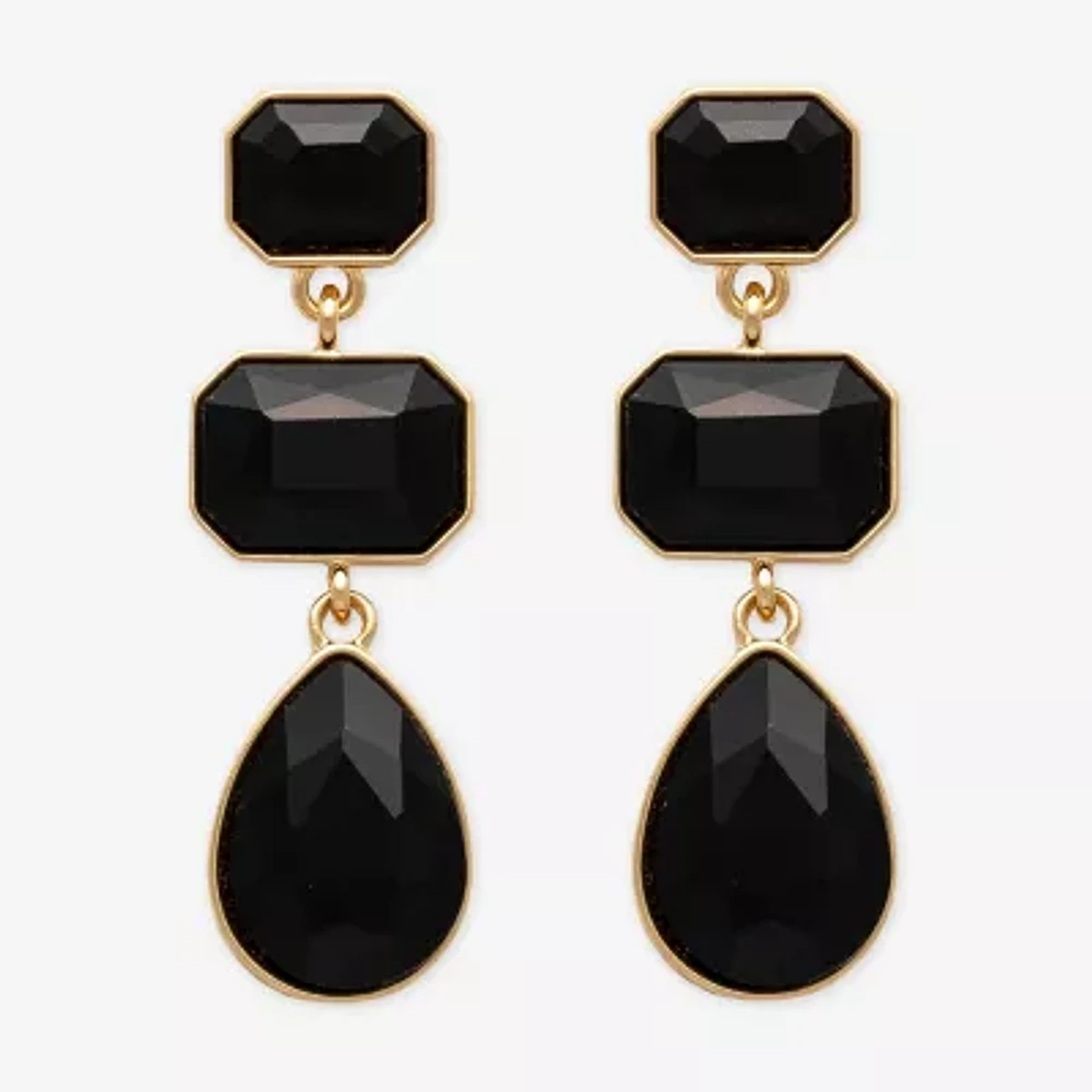 Bijoux Bar Gold Tone 3 Stone Glass Drop Earrings