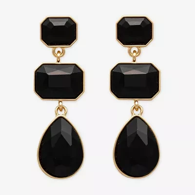 Bijoux Bar Gold Tone 3 Stone Glass Drop Earrings