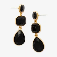 Bijoux Bar Gold Tone 3 Stone Glass Drop Earrings