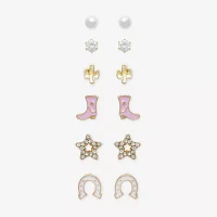 Mixit Gold Tone Cowboy Boot 6 Pair Cubic Zirconia Simulated Pearl Star Earring Set