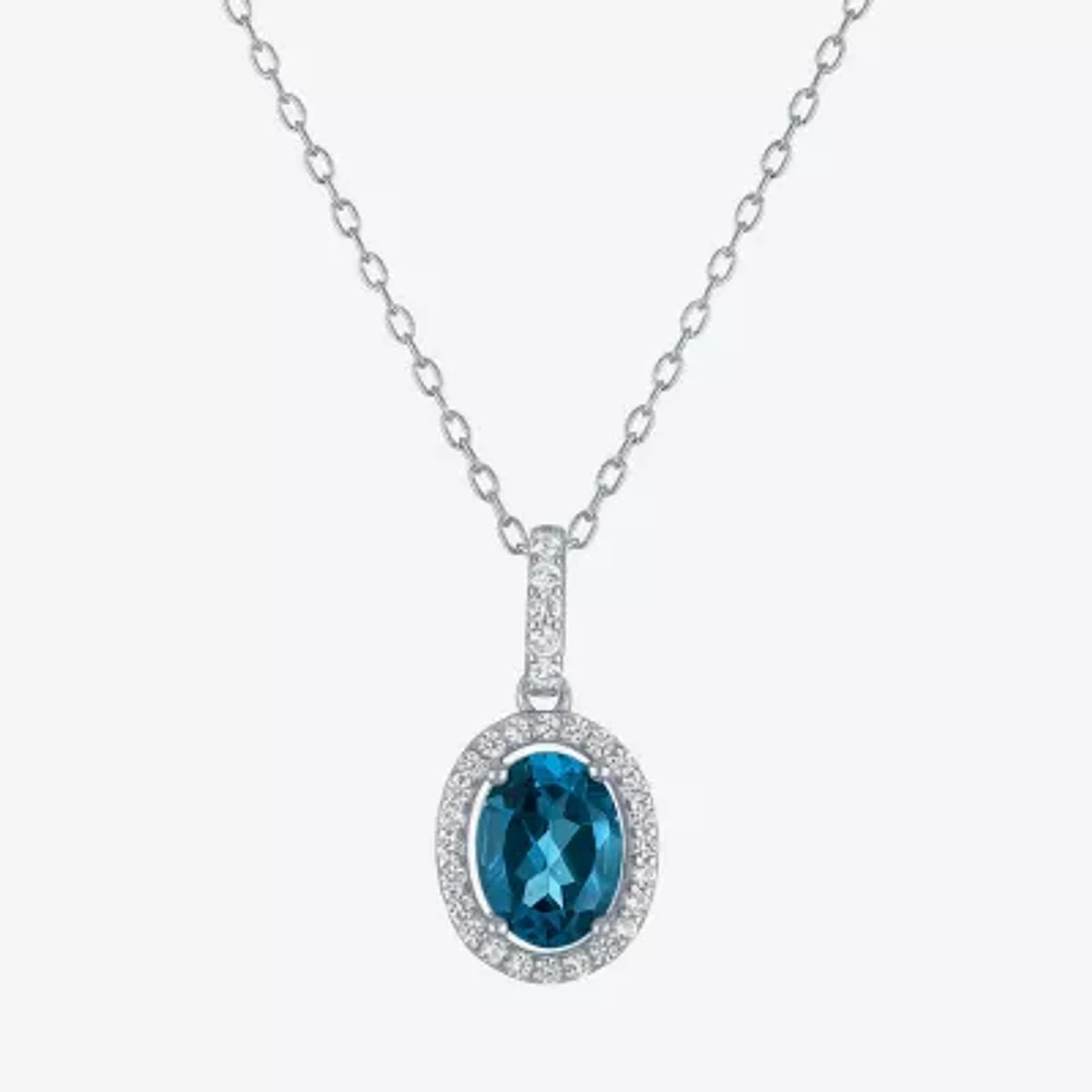 Yes, Please! Womens Genuine Blue Topaz Sterling Silver Oval Pendant Necklace