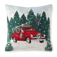 North Pole Trading Co. Pickup Truck Square Throw Pillow