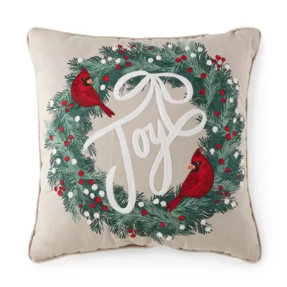 North Pole Trading Co. Joy Wreath Square Throw Pillow