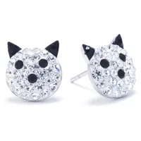 Silver Treasures Cat Crystal Sterling Silver 12mm Stud Earrings