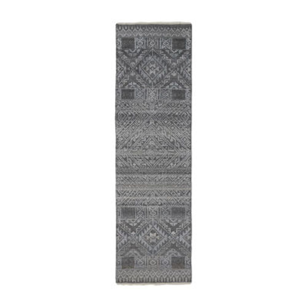 Weave And Wander Eckhart Geometric Hand Knotted Indoor Rectangle Runners