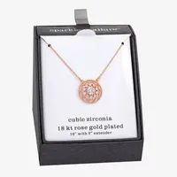 Sparkle Allure Cubic Zirconia 18K Rose Gold Over Brass 16 Inch Link Round Pendant Necklace