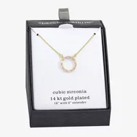 Sparkle Allure Cubic Zirconia 14K Gold Over Brass 16 Inch Link Round Pendant Necklace