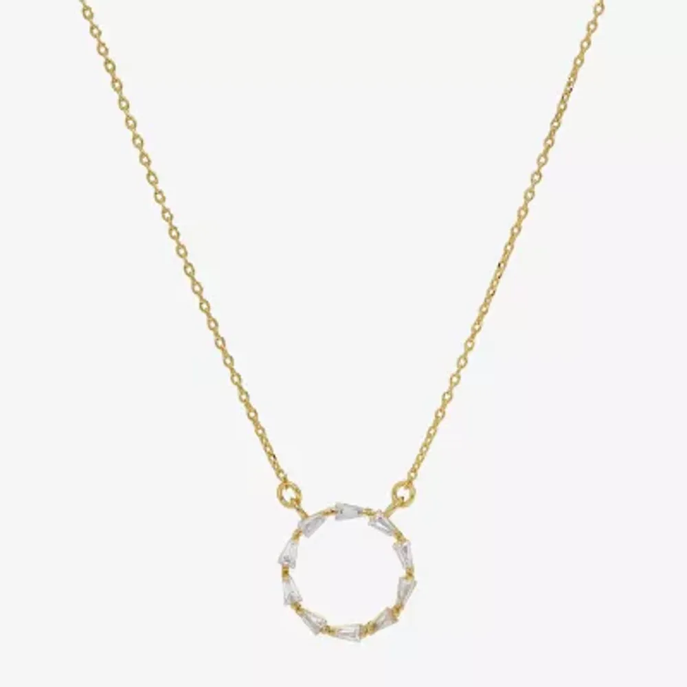 Sparkle Allure Cubic Zirconia 14K Gold Over Brass 16 Inch Link Round Pendant Necklace