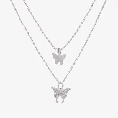 Sparkle Allure Cubic Zirconia Pure Silver Over Brass 16 Inch Link Butterfly Necklace Set