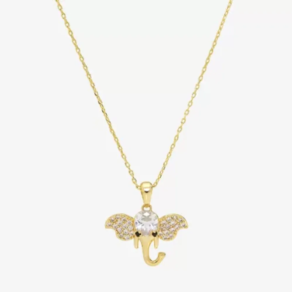 Sparkle Allure Elephant Cubic Zirconia 14K Gold Over Brass 16 Inch Link Pendant Necklace