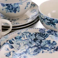 Elama Blue- Rose 16-pc. Stoneware Dinnerware Set