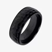 Mens 8mm Black Hammered Titanium Wedding Band