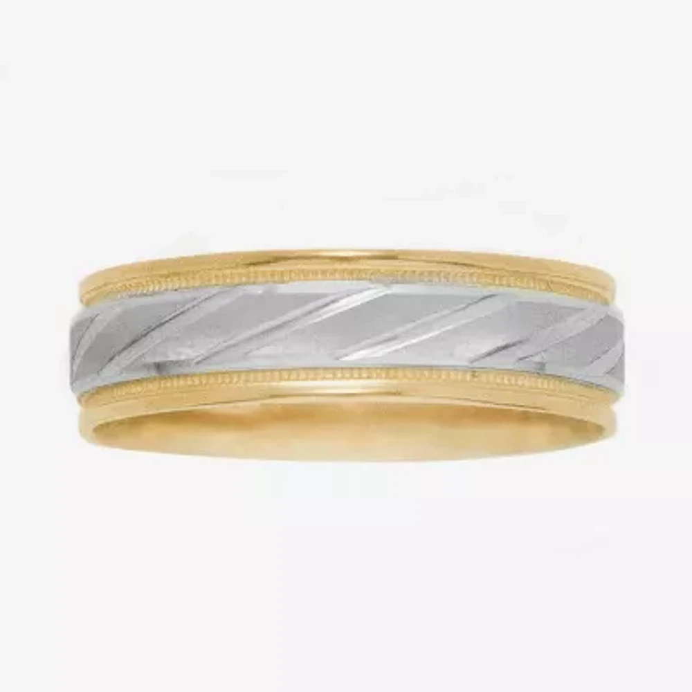 Womens 10K Two-Tone Gold Polished & Brushed Laser-Cut Wedding Band