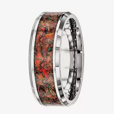 Mens Simulated Opal Stainless Steel Wedding Band