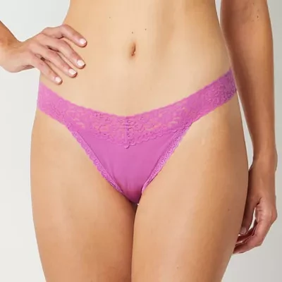 Ambrielle Everyday Thong with Lace Trim Panty