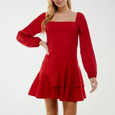 City Triangle Womens Long Sleeve Fit + Flare Dress Juniors