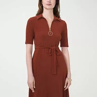 MSK Womens Short Sleeve Midi Fit + Flare Dress