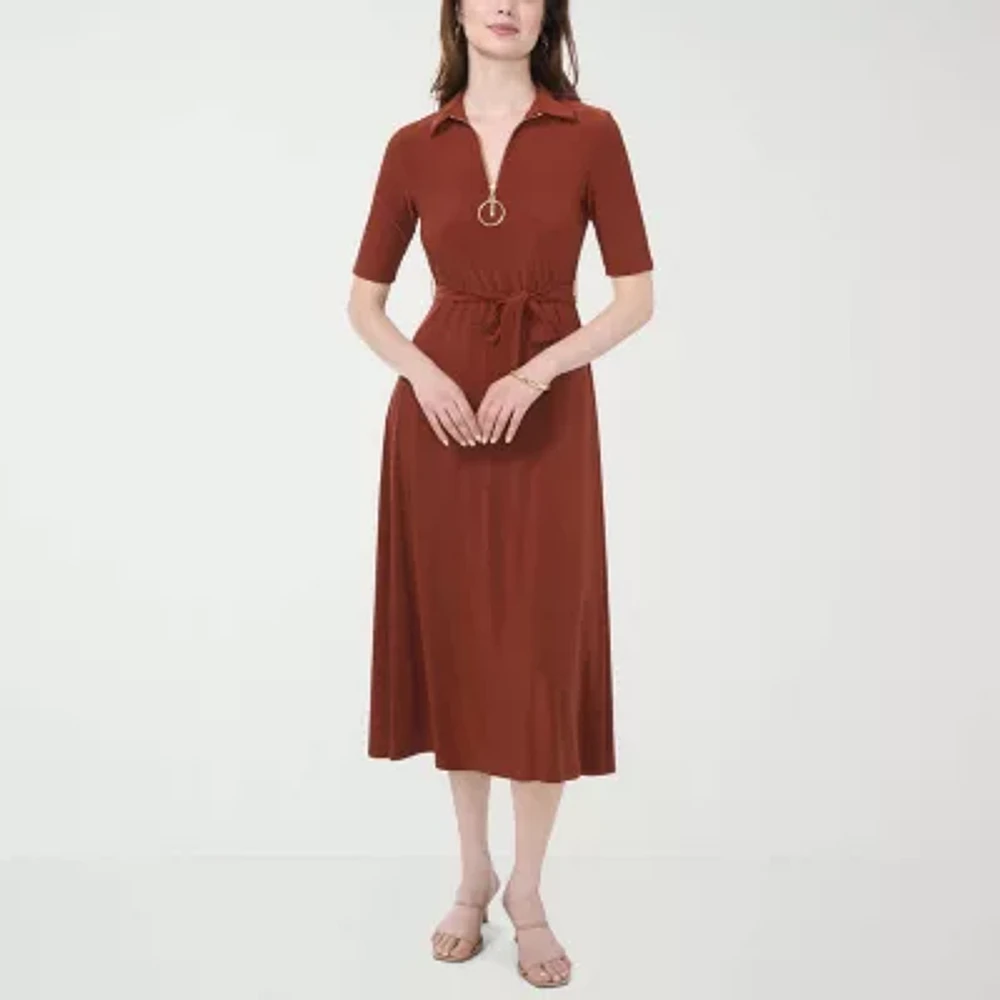 MSK Womens Short Sleeve Midi Fit + Flare Dress