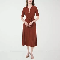 MSK Womens Short Sleeve Midi Fit + Flare Dress