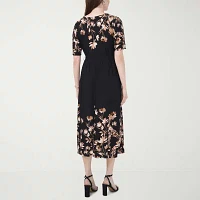 MSK Womens Bordered Midi Fit + Flare Dress