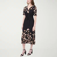 MSK Womens Bordered Midi Fit + Flare Dress