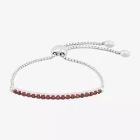 Genuine Red Garnet Sterling Silver Bar Bolo Bracelet