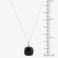 Womens Diamond Accent Genuine Black Onyx 10K Rose Gold Cushion Pendant Necklace