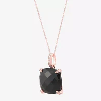 Womens Diamond Accent Genuine Black Onyx 10K Rose Gold Cushion Pendant Necklace