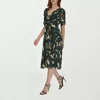 Marc New York Womens Short Sleeve Abstract Midi Fit + Flare Dress